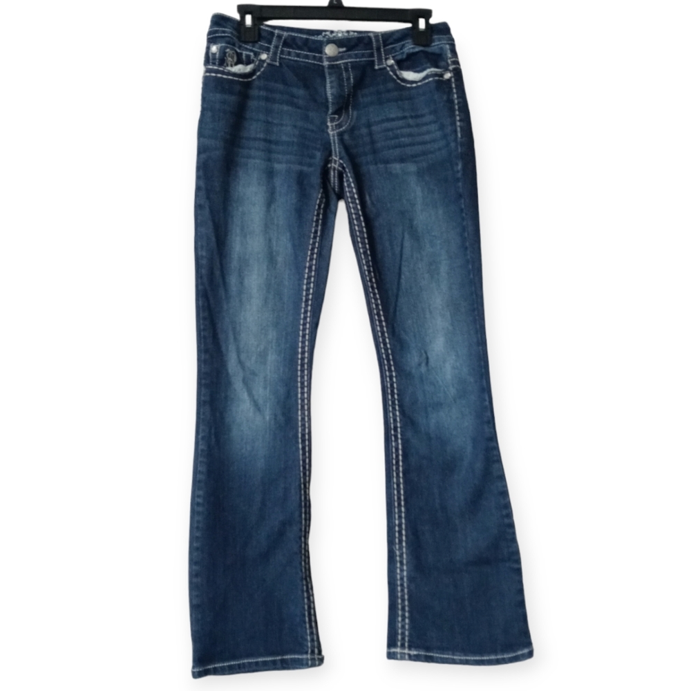 PAISLEY SKY WOMEN'S  BOOTS CUT JEANS. SIZE 6. COLOR BLUE.